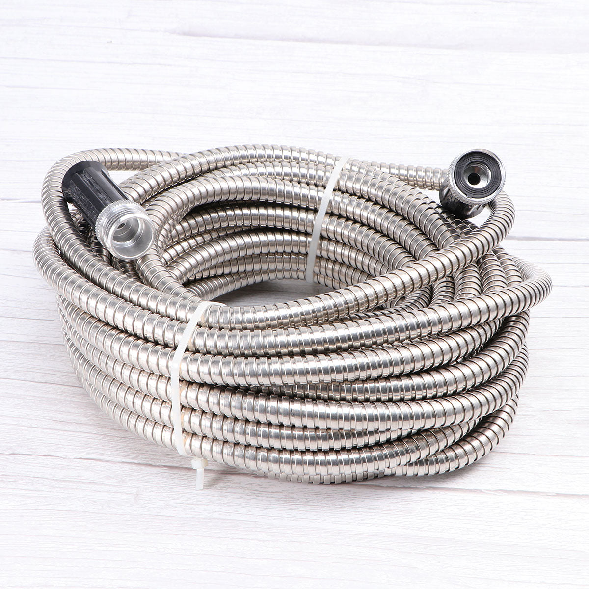 50Ft Stainless Steel Lightweight Garden Hose Heavy Duty Metal Watering Hose Garden Water Hose Pipe Free Spray Nozzle Home Silver