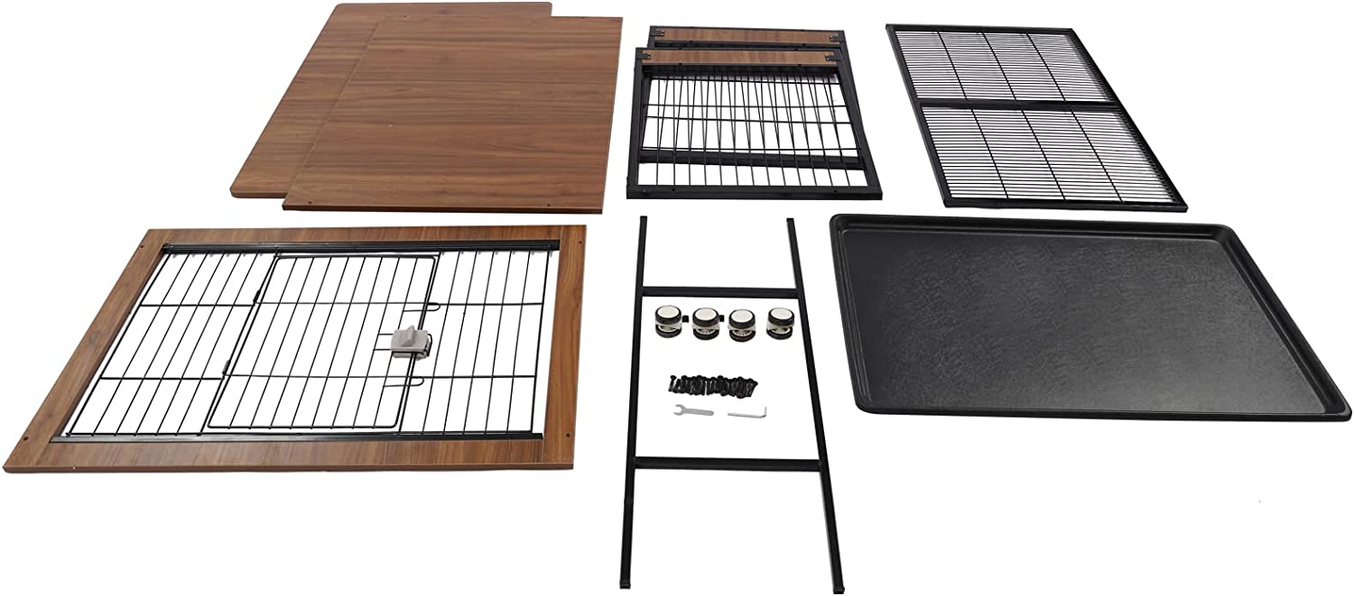 Miumaeov Dog Crate With A Spacious Top， Brown Furniture-style Crates with Wheels， Indoor Dog Kennel， Metal Dog House， Dog Cage with Tray， 38.6 * 25.2 * 30.1in