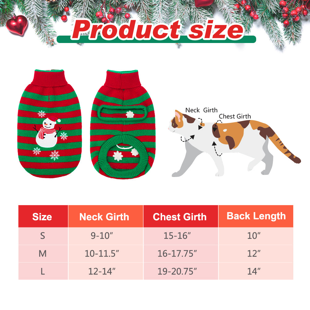 Pupteck Cat Christmas Sweater - Snow Man Stripes Cats Holiday Sweaters Soft Knit Warm Winter Sweaters Jumpsuits for Cats Small Dogs