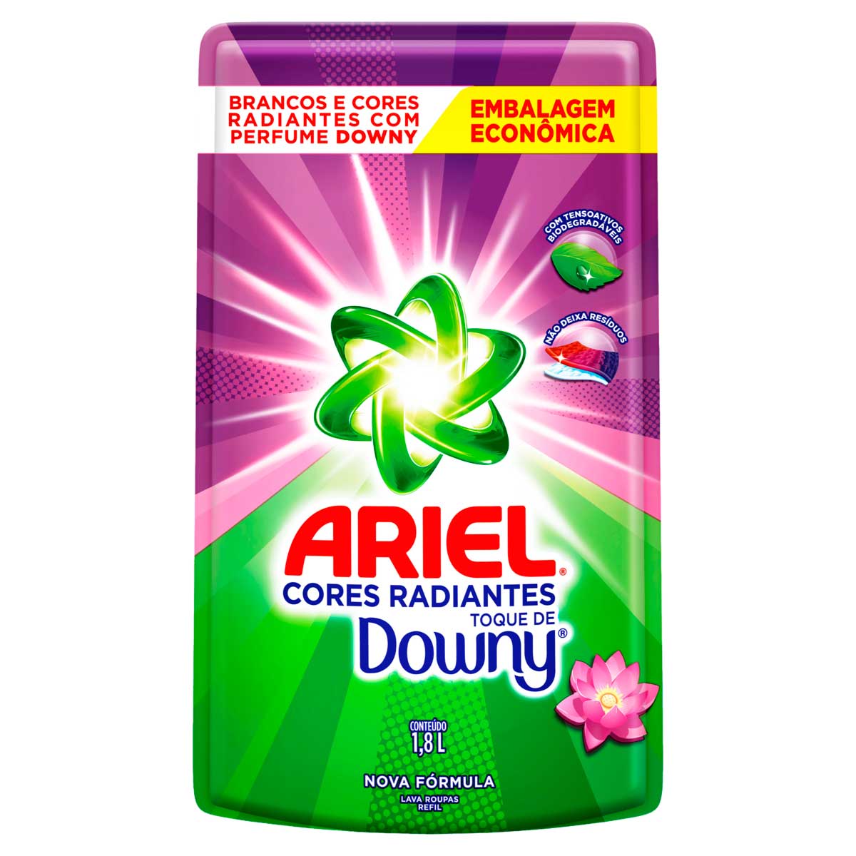Lava-Roupas Liquido Roupas Brancas E Coloridas Toque De Downy Ariel Cores Radiantes Sache 1,8l Refil Embalagem Economica