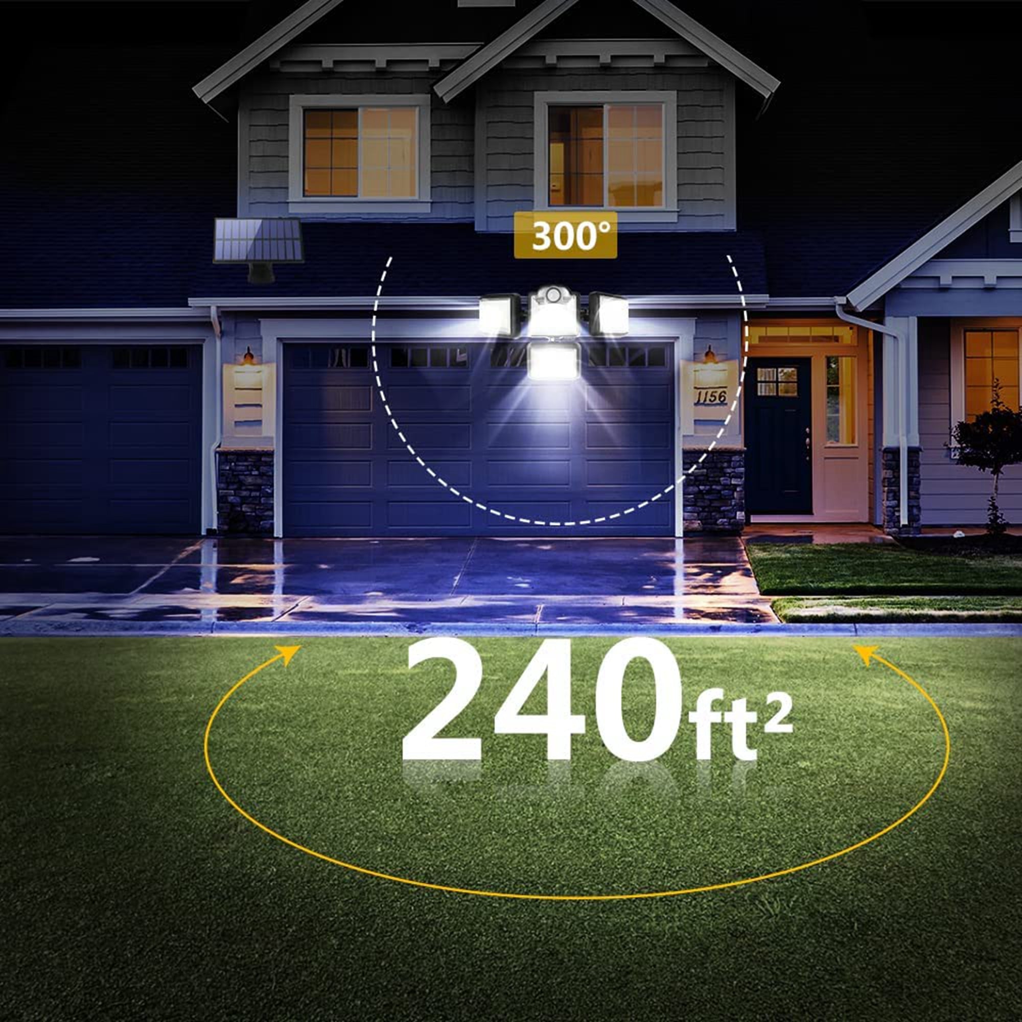 Solar Lights Outdoor Indoor Motion Sensor LED Flood Light - Solar Powered Security Lights Outside Waterproof ，4 Adjustable Heads Solar Indoor Lights For House - Led Wall light with Remote and Cord