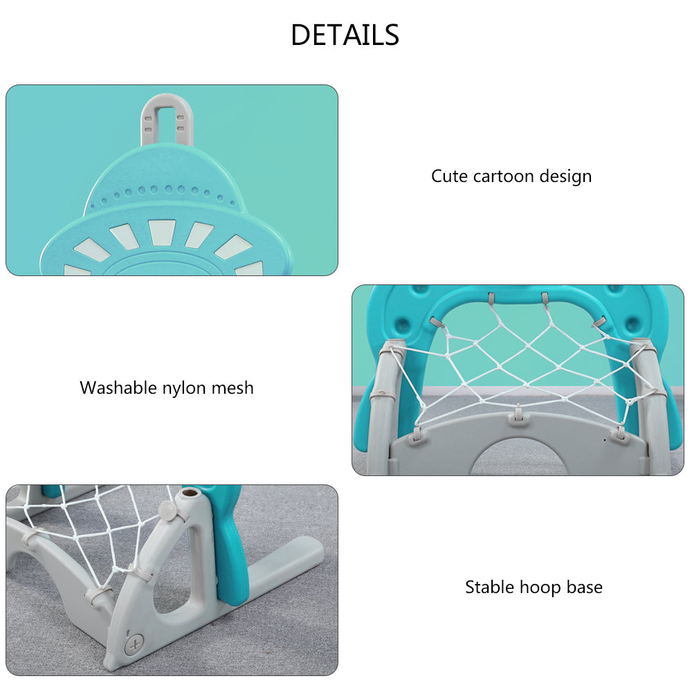 Kids Basketball Hoop 5 in 1 Toddlers Grow with Me Sports Activity Center Football Soccer Goal Golf Game Ring Toss Set for Indoor Outdoor， 3.8 to 5 Feet Height Adjustable， Green