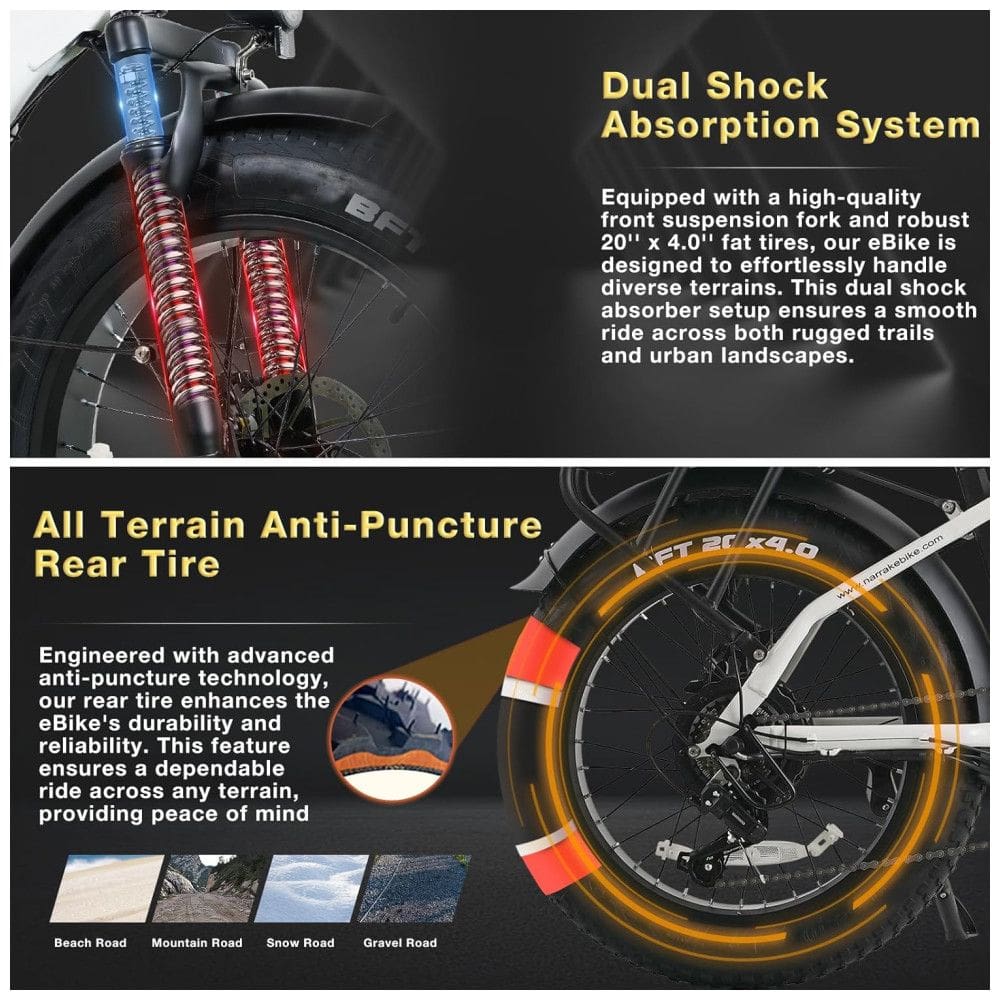 Bicicleta Elétrica Dobrável Narrak S129 Vermelho, Motor Traseiro 750W e Pico 1100W , Bateria 48V 13Ah 624Wh , Pneus Largos 20 x4