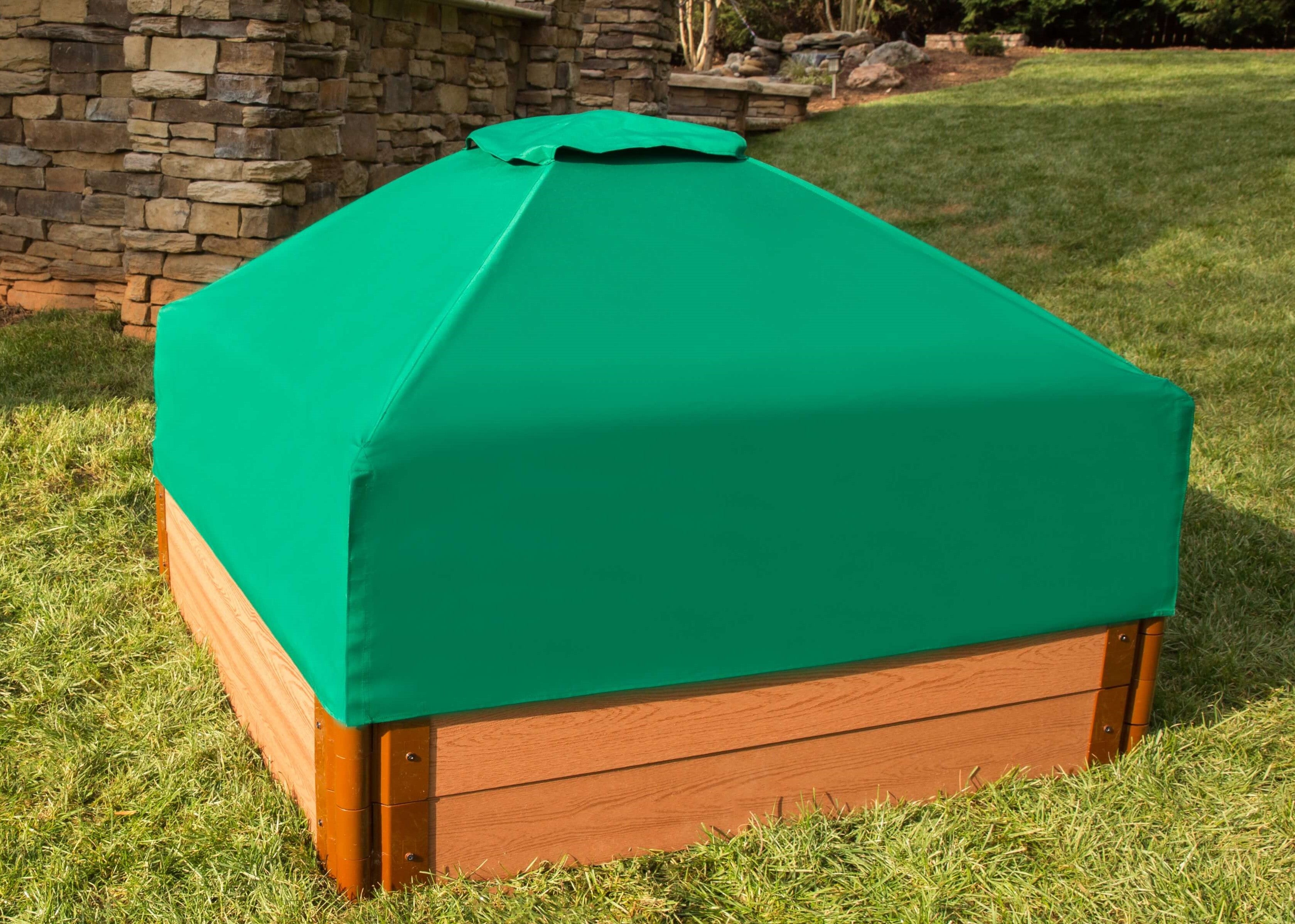 Frame It All Tool-Free Classic Sienna 4ft. x 4ft. x 11in. Composite Square Sandbox Kit with Telescoping Canopy/Cover - 2