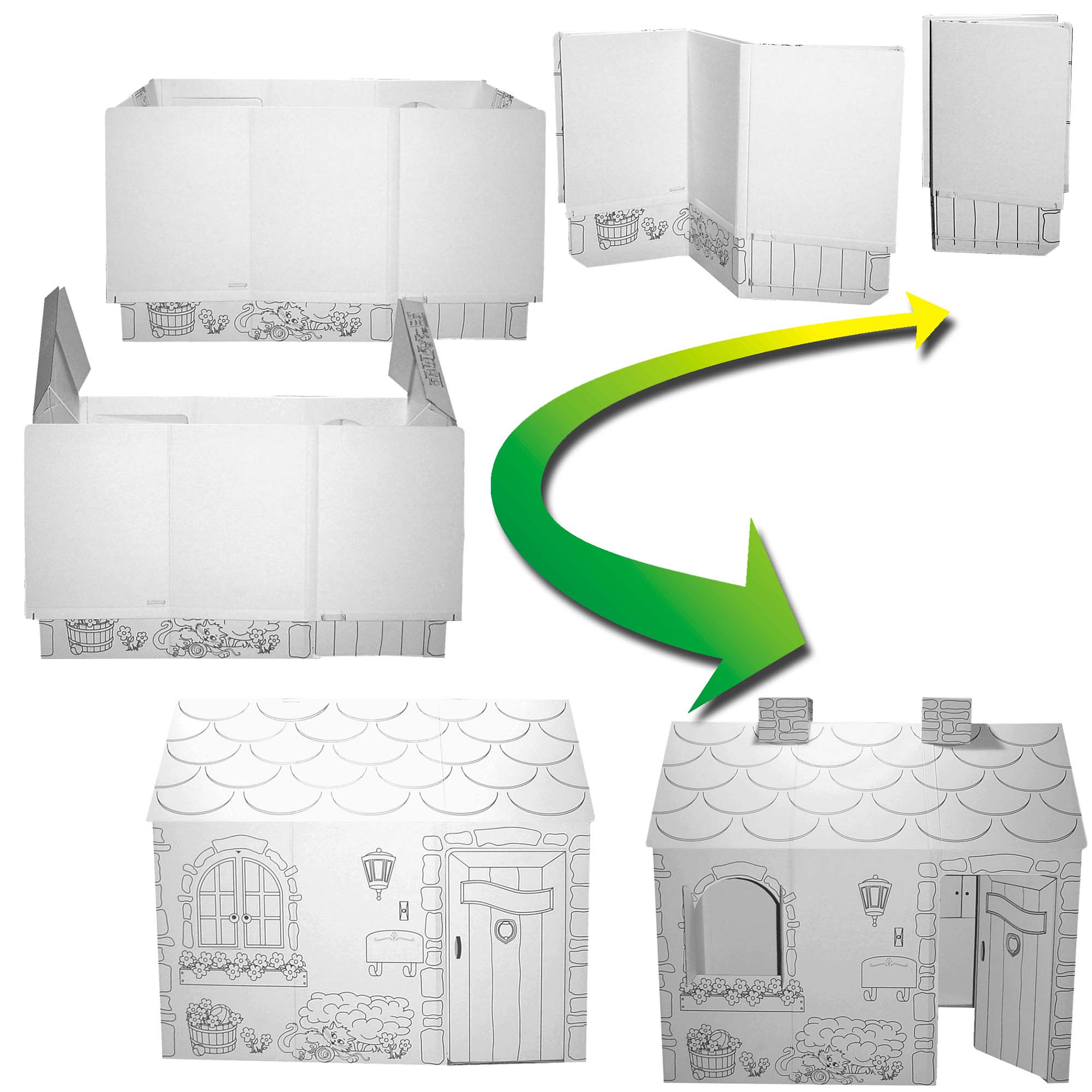 My Very Own House Kids Cardboard Coloring Playhouse Cottage, 49"H x 36"L x 55"W
