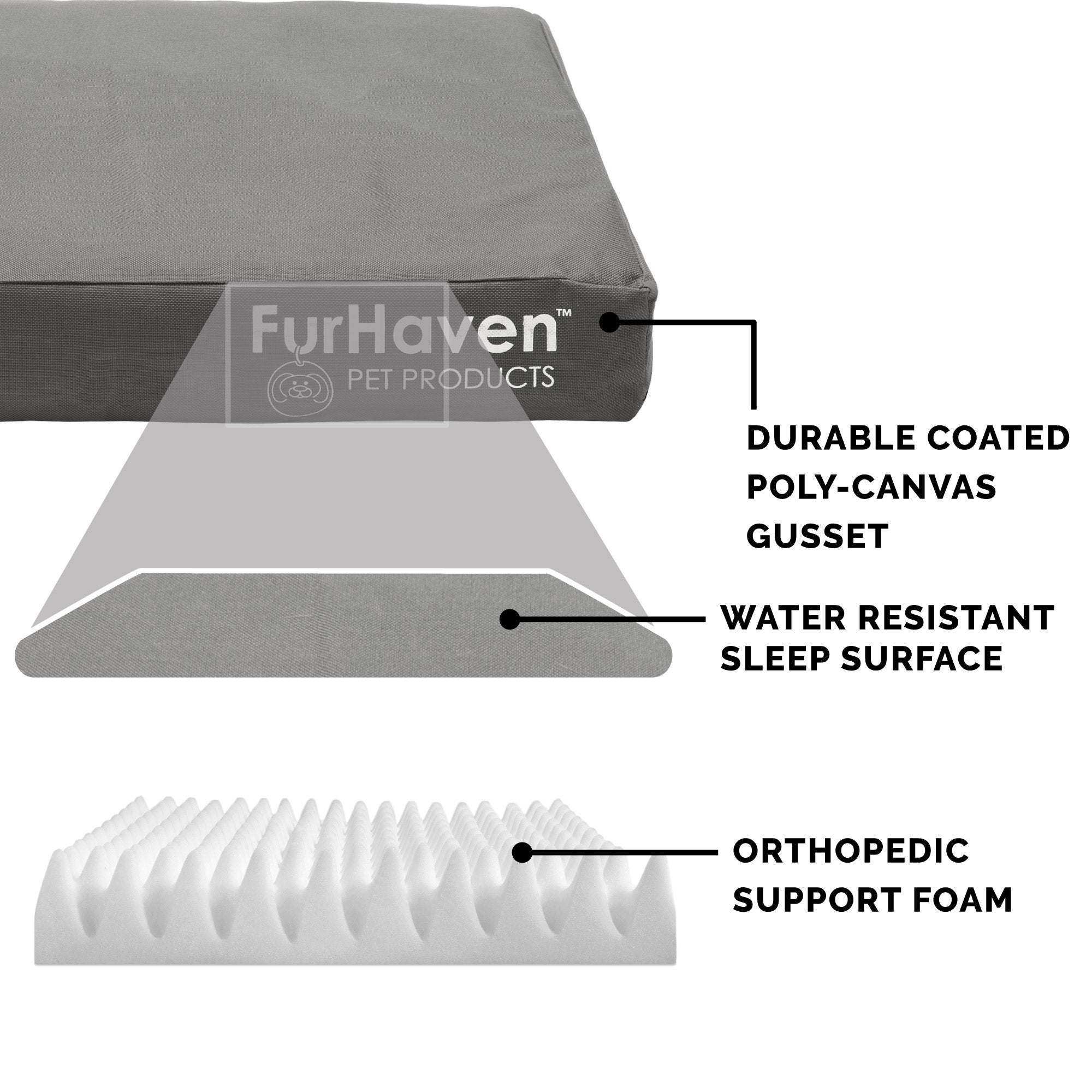 FurHaven | Deluxe Convolute Orthopedic Oxford Indoor/Outdoor Water-Resistant Pet Bed for Dogs and Cats， Stone Gray， Jumbo