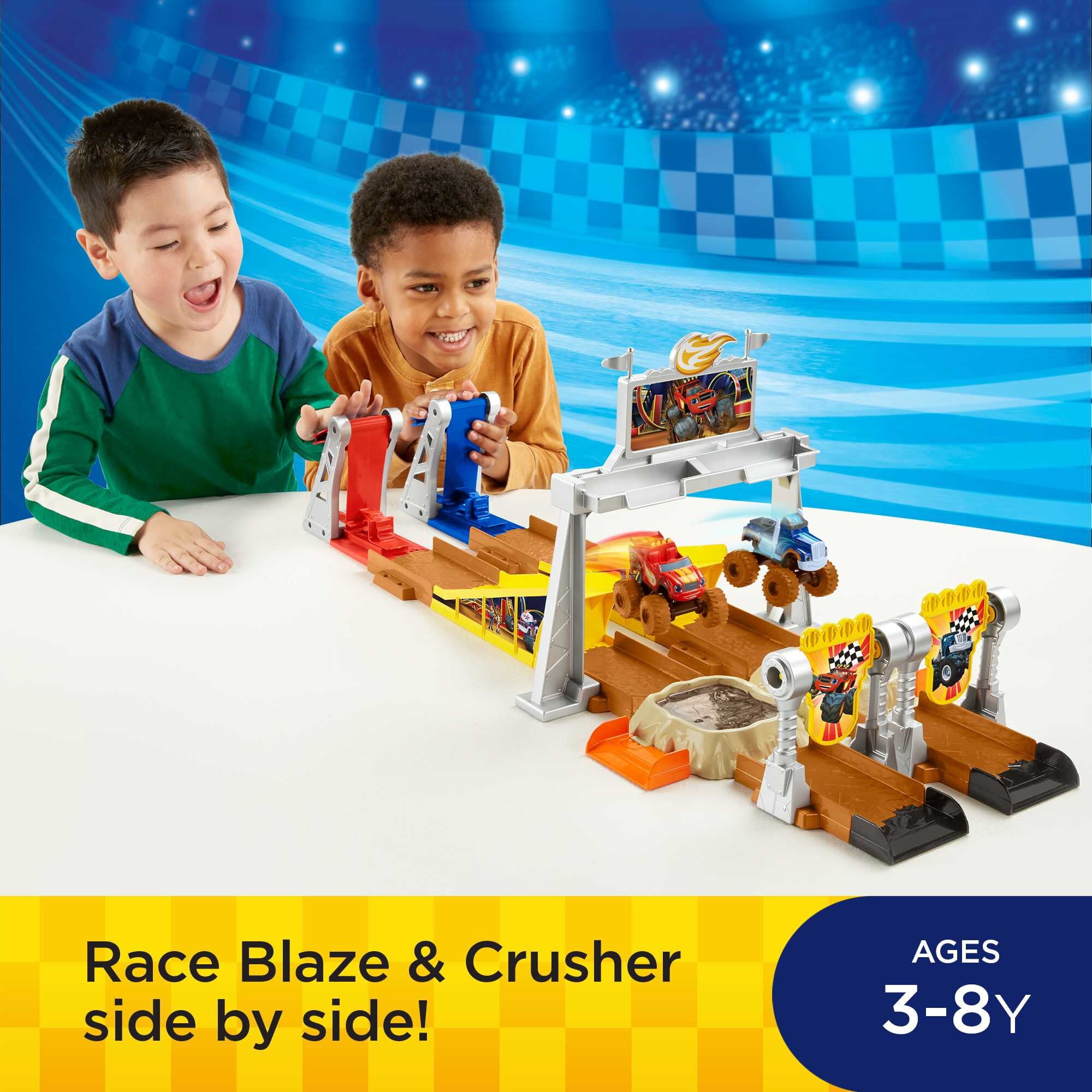 Fisher-Price Blaze and the Monster Machines Mud Pit Race Track Playset with 2 Toy Trucks and Slime