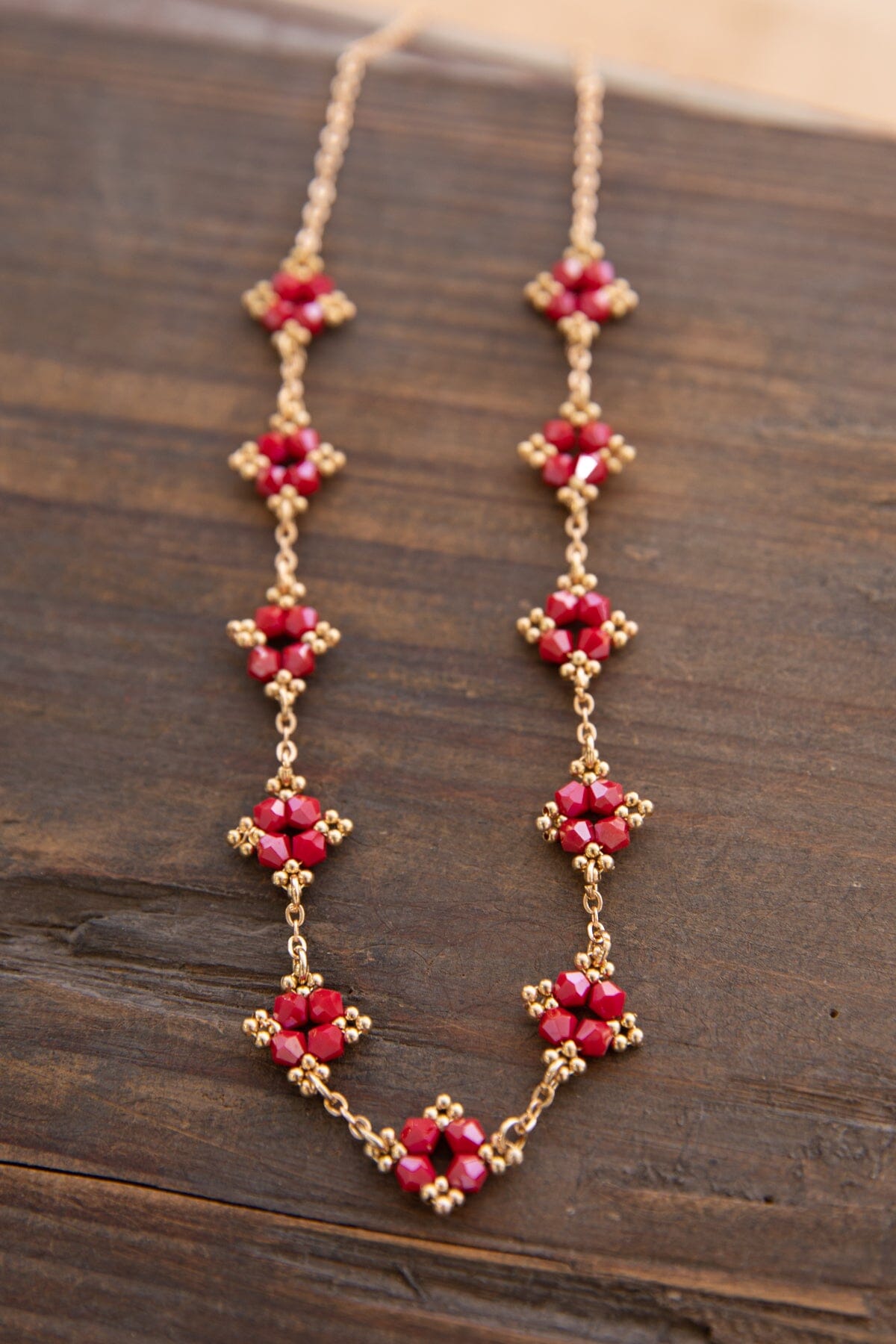 Red and Gold Cluster Beaded Necklace