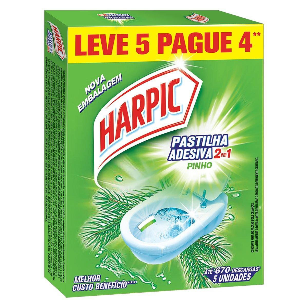 Pastilha Adesiva Sanitaria Harpic Pinho Embalagem Economica com 5 unidades