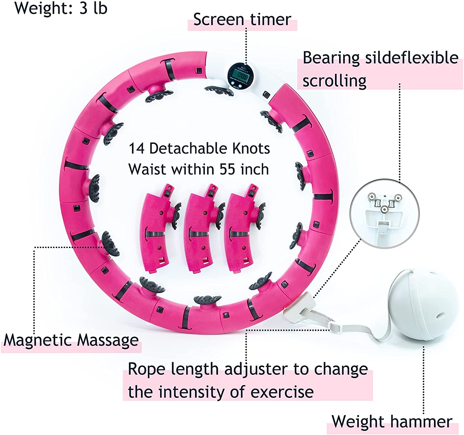 Maylai Smart Weighted Hoola Fitness Hoop， Magnetic Exercise Hoop， Fitness Hoop with Intelligent Counter+Adjustable Auto-Spinning Ball， for Adults Weight Loss， for Kids， Detachable， Not Fall