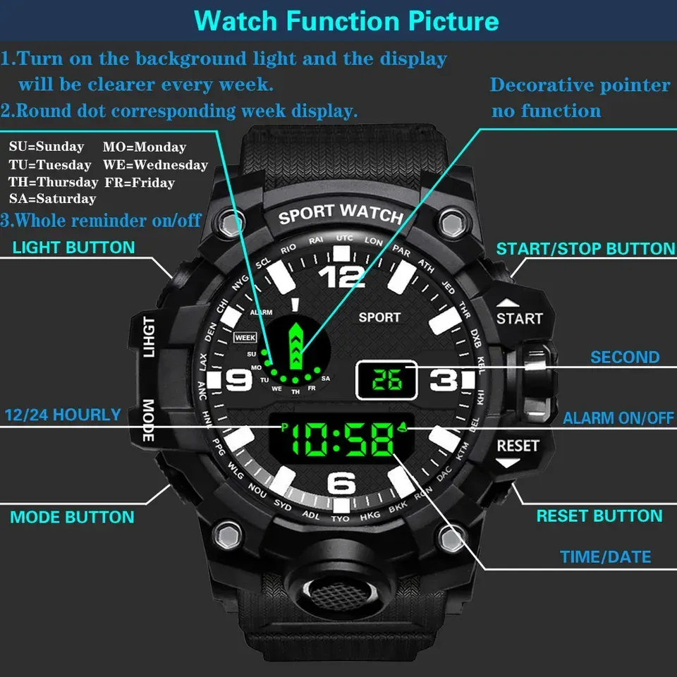 LIUYANGTIAN Electronic Watch Set For Mens Military Sports Watches Set Luminous Multifunction LED Digital Wristwatch for man kids Boy Student