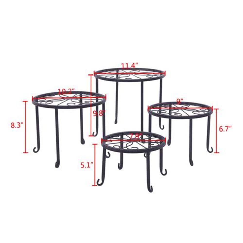Winado Plant Stand 10 in. Black 10 in. H Round Pattern Metal Indoor Plant Stand 4-Tiers 302994561025