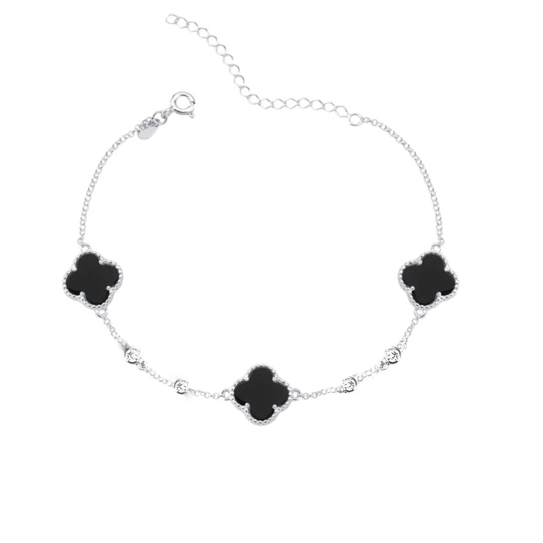 Pulseira Pedra Agatha Negra C/ Zircônia (Inspiração Van Cleef & Arpels) Dupla Face