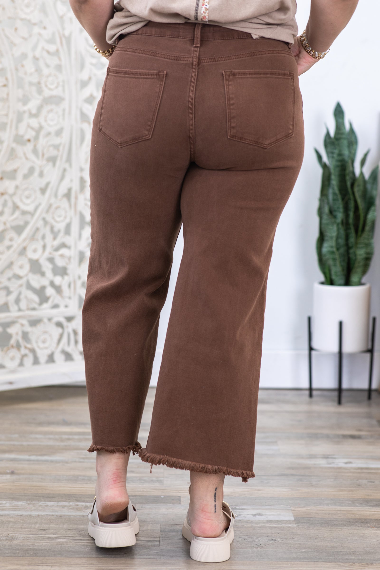 Risen Espresso Wide Leg Tummy Control Jeans