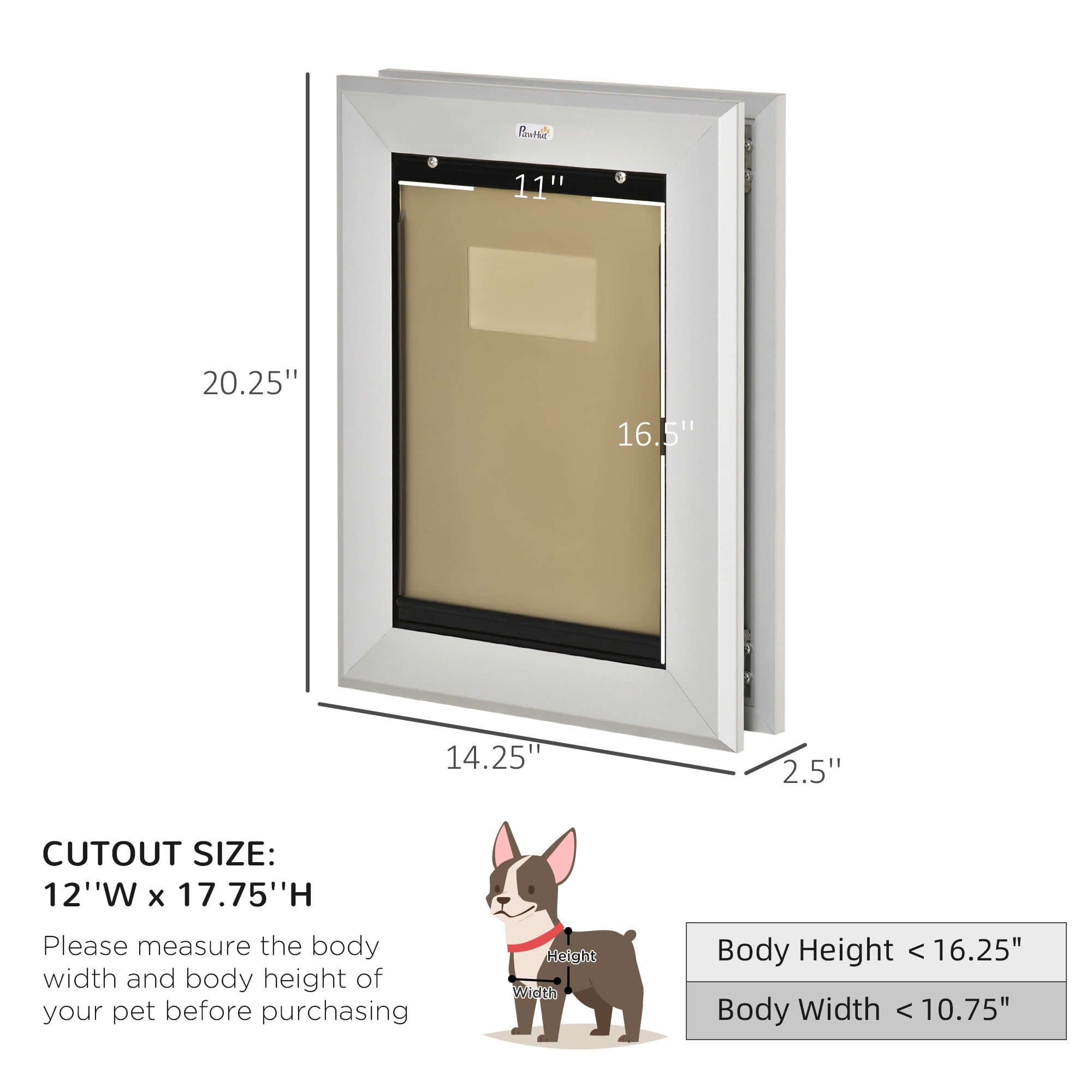 PawHut 2 Way Locking Dog Door for Wall， Fast Installation， w/ Magnetic Closure
