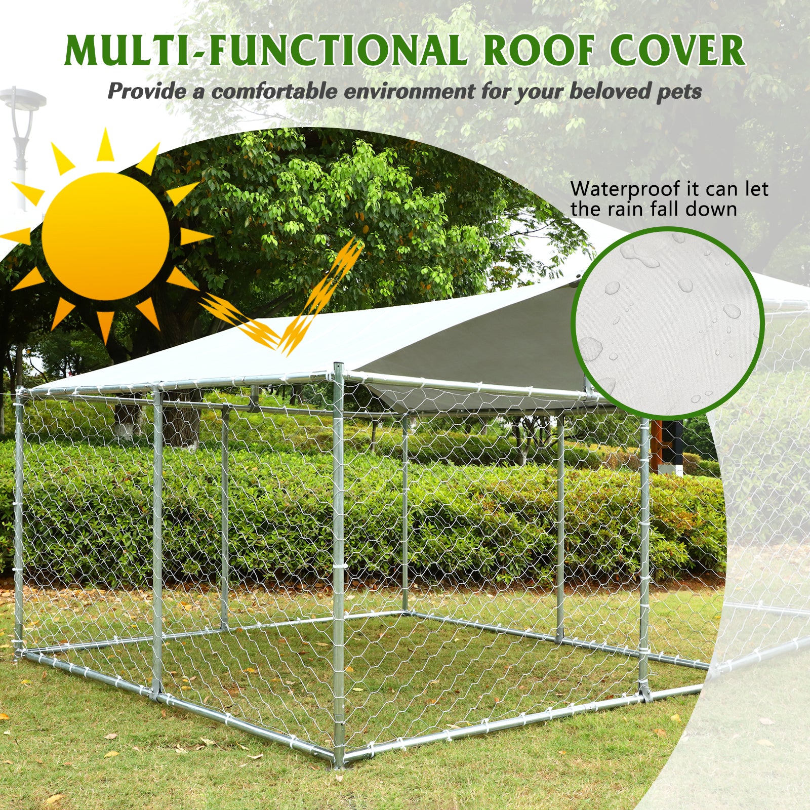 Magic Union Outdoor Dog Kennel，Large Dog Playpen Outdoor Dog Fence for Backyard Dog Run with Waterproof Cover