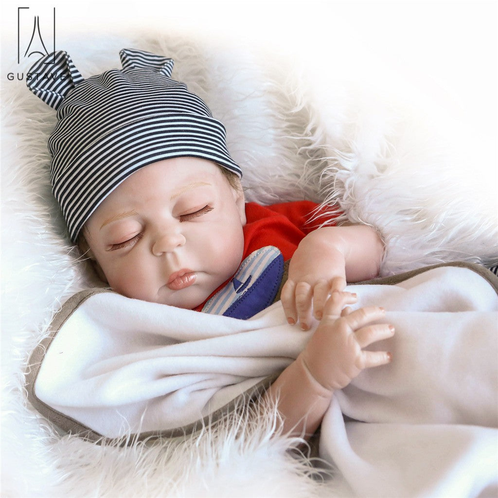 Gustave 22 Inch Reborn Baby Dolls Real Full Body Silicone Lifelike Sleeping Boy Dolls with Red Clothes