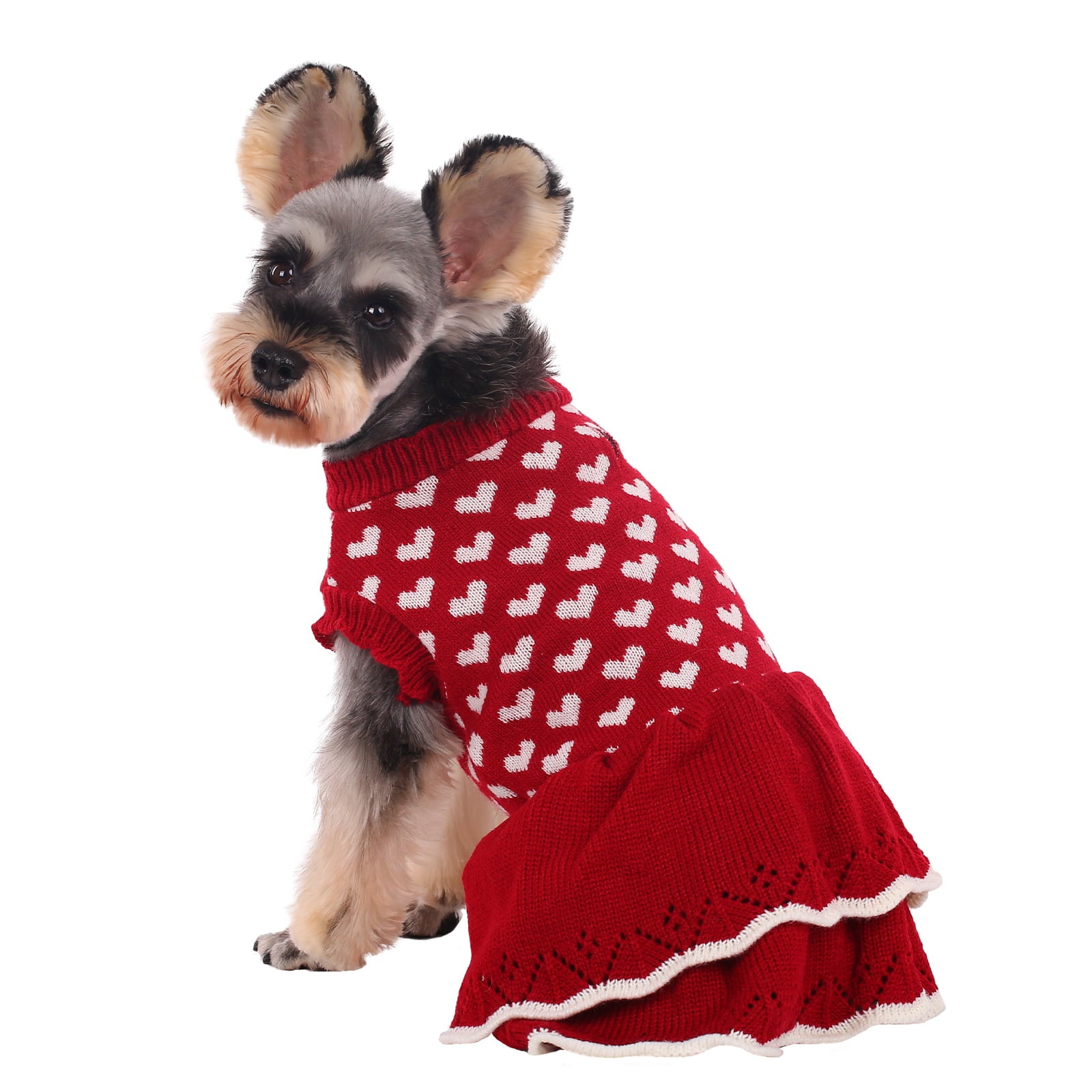 Kuoser Acrylic Heart New Year's Eve， Valentine's Day and Halloween Dog Sweater， Red， XS