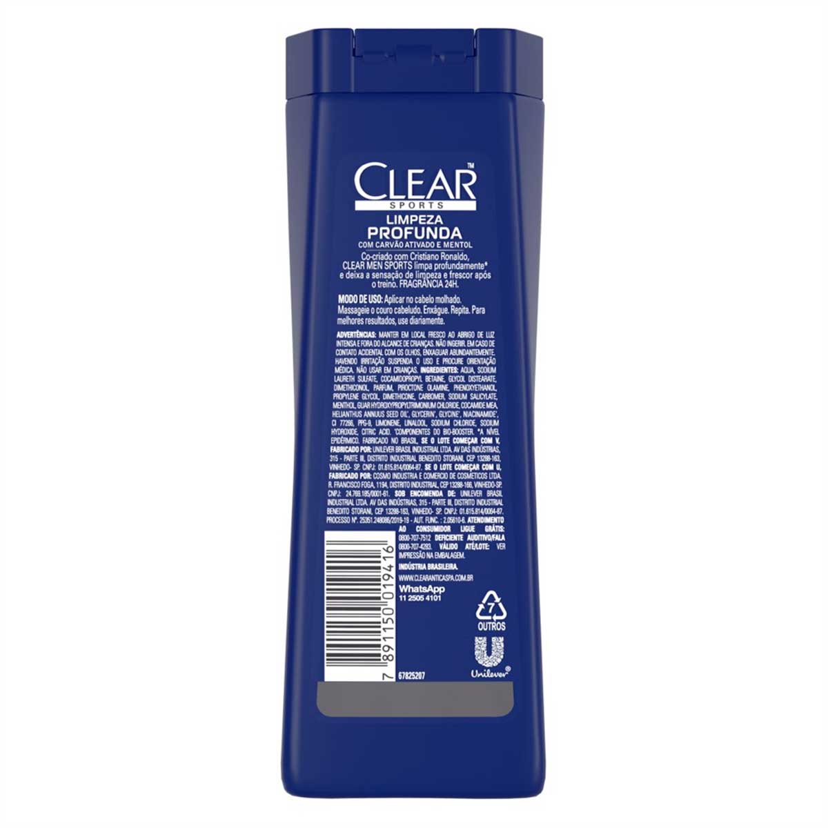 Shampoo Anticaspa Clear Sports Men Limpeza Profunda 400ml
