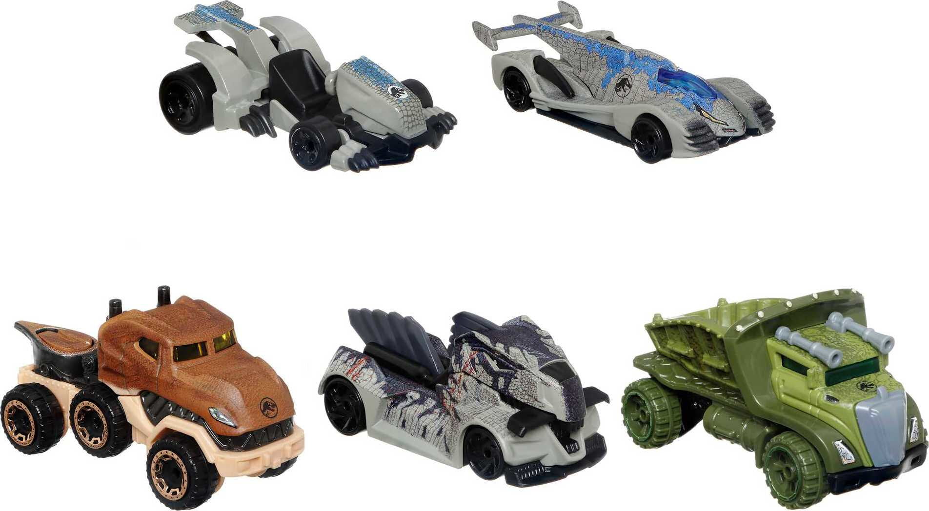 Hot Wheels Jurassic World Dominion Set of 5 Toy Character Cars or Trucks， Collectible Vehicles