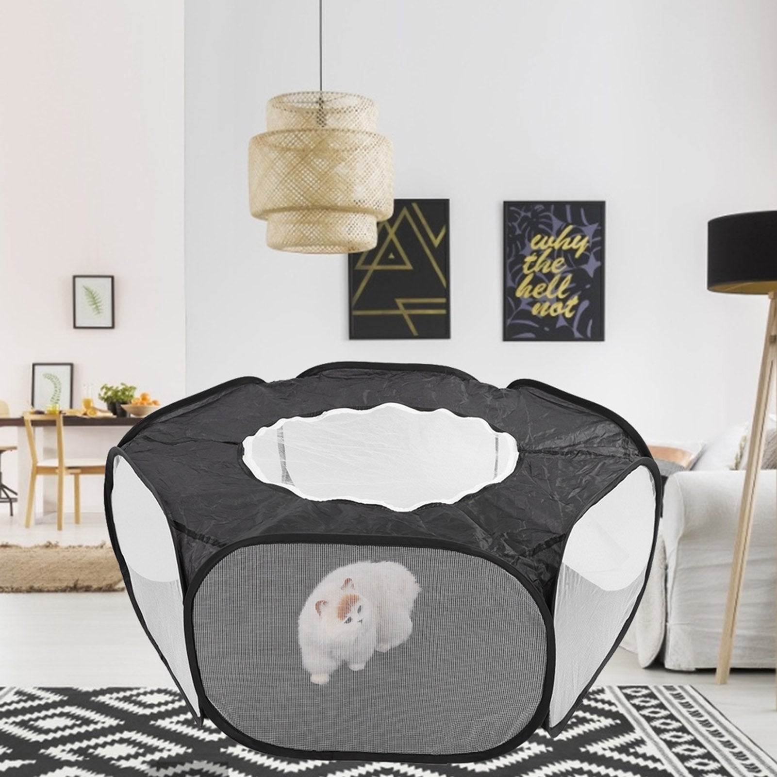 Cat  Cage Tent Playpen Small Pet Playpen， Cloth Pet Folding Playpen， Hamsters For Outdoor Black