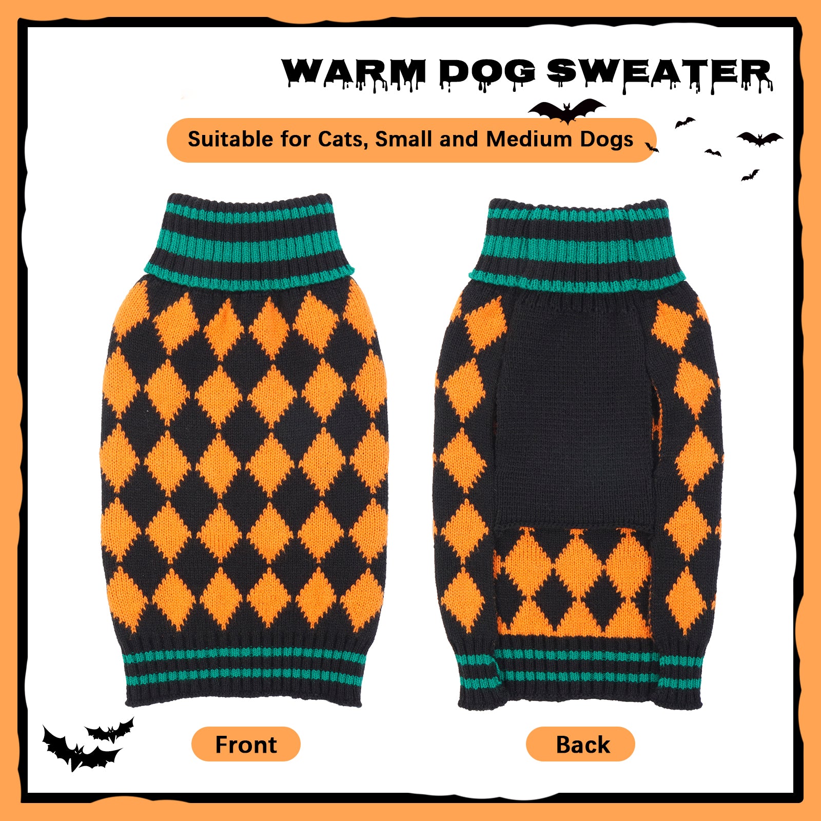 IDOMIK Dog Sweater， Halloween Pullover Dog Knitwear for Cold Weather， Turtleneck Sweaters for Small Medium Dogs， Pet Clothes Cozy Doggie Vest Dog Winter Coat Costume