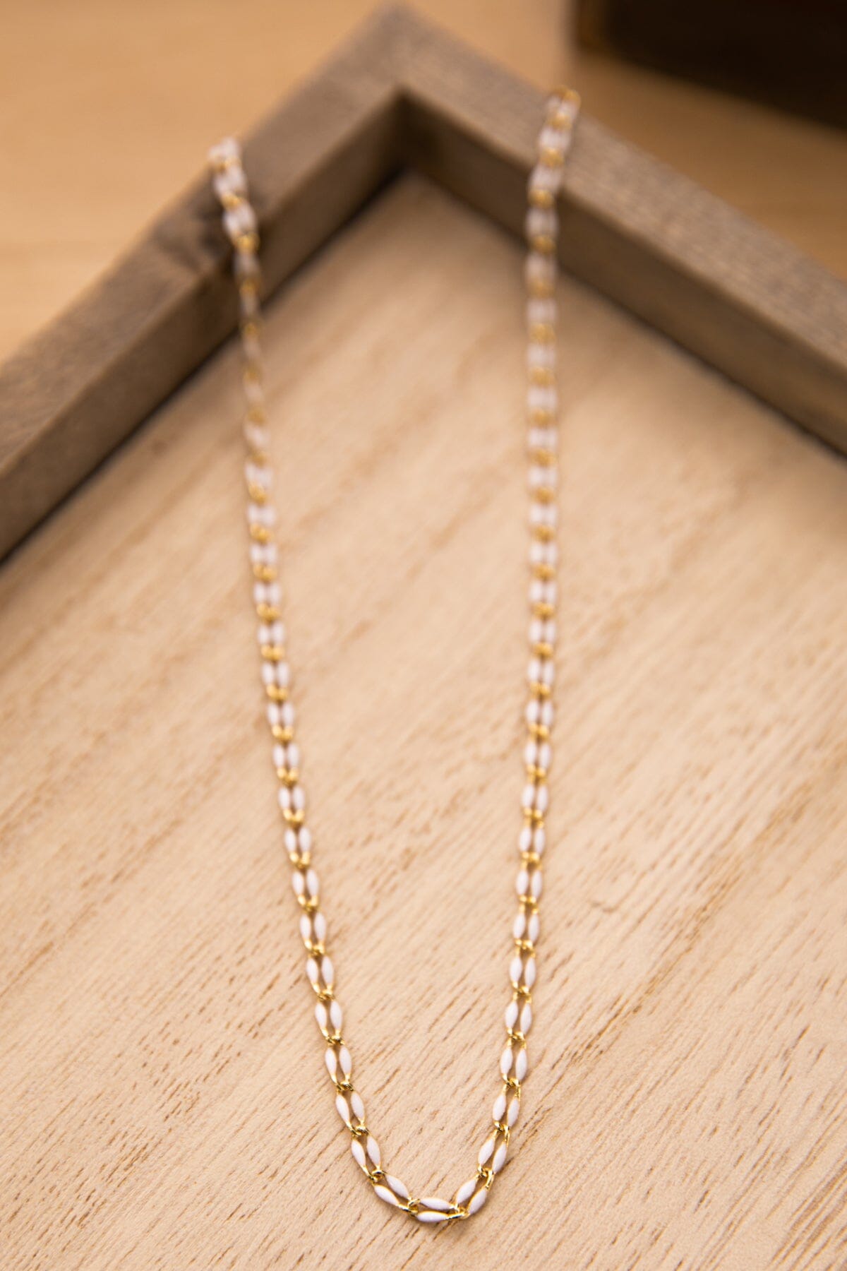 Gold and White Enamel Chain Necklace