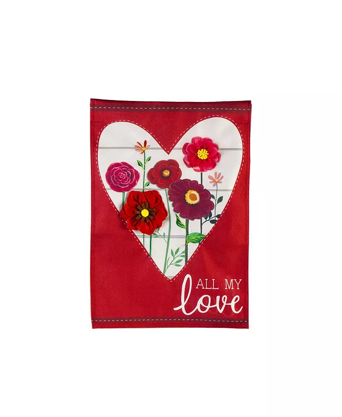 Evergreen Heart of Flowers Garden Linen Flag- 12.5 x 18 Inches Outdoor Decor for Homes and Gardens