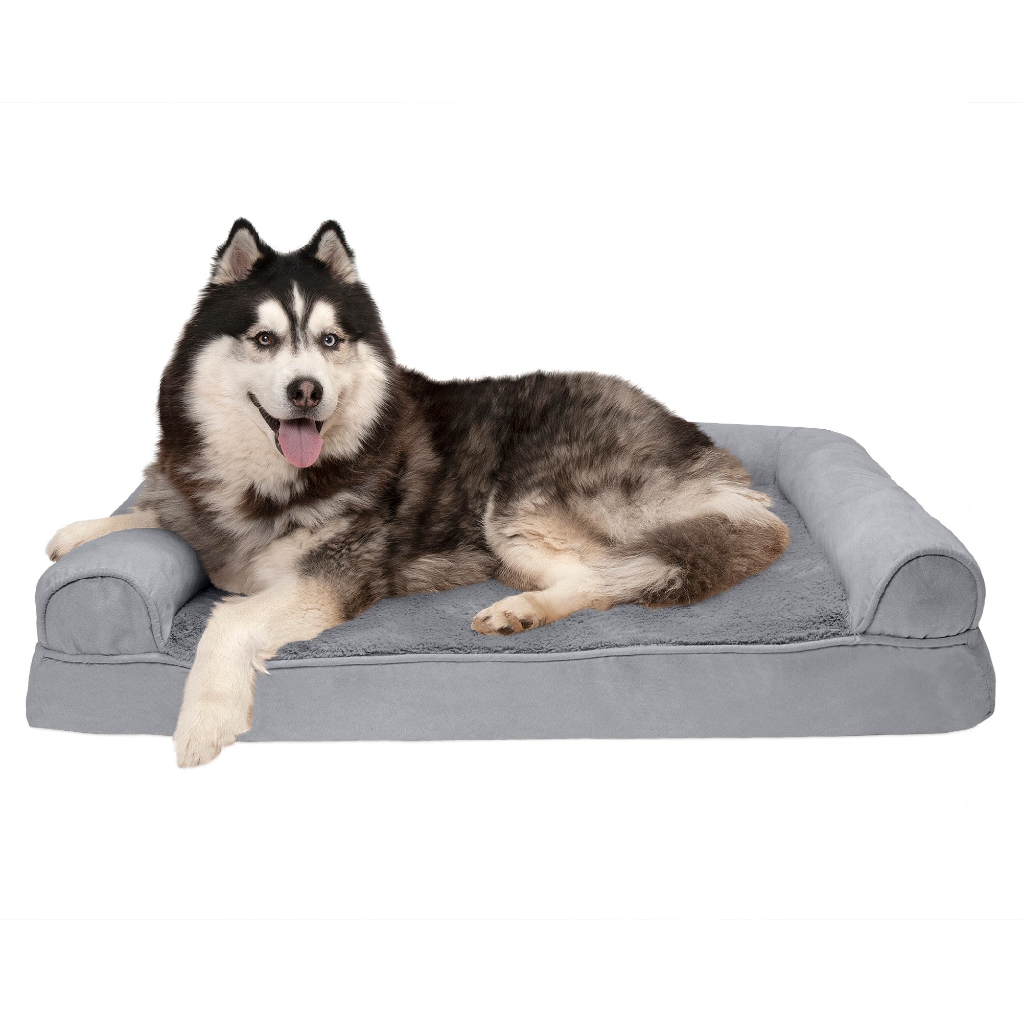 FurHaven Pet Products | Memory Foam Plush and Suede Sofa Pet Bed for Dogs and Cats， Gray， Jumbo