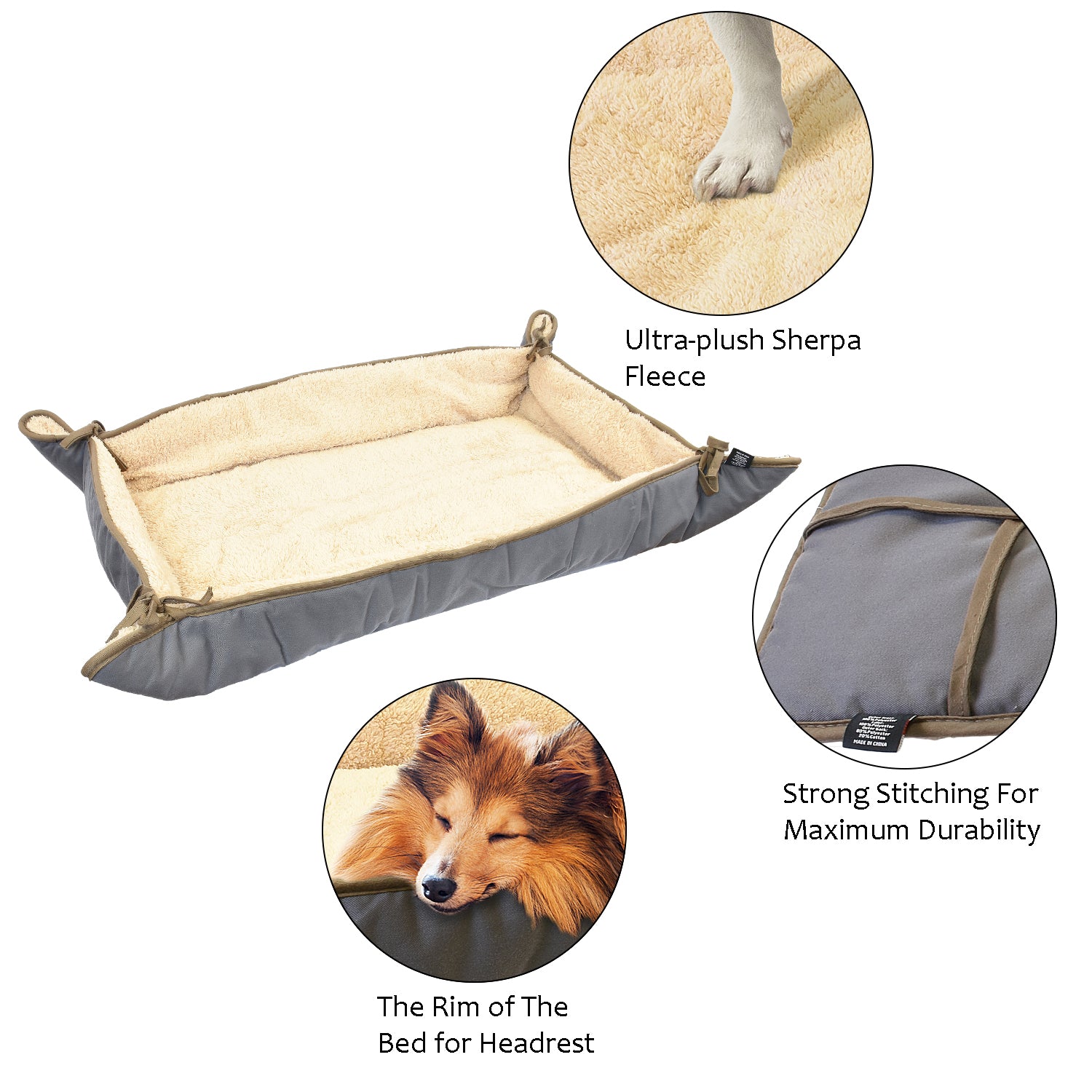 Pawsse Dog Cuddler Bed，Soft Plush Pet Sofa Thick Kennel Cushion Pad Crate Mat Blanket Car Seat Cover for Small Medium Large Dogs Puppy Cats Grey