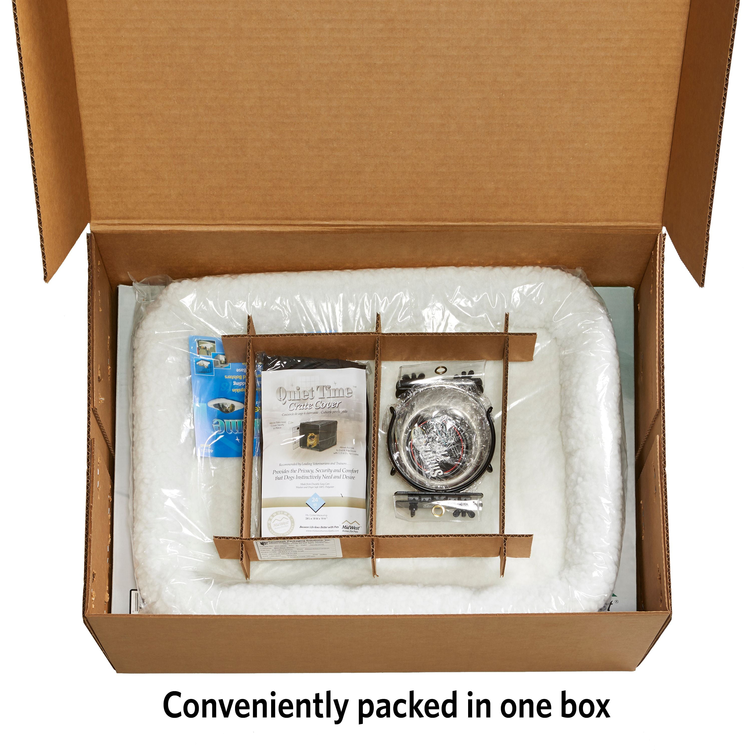 generic Dog Crate Starter Kit | 1 Double-Door iCrate， 1 Pet Bed， 1Crate Cover and 2 Pet Bowls， Small 24