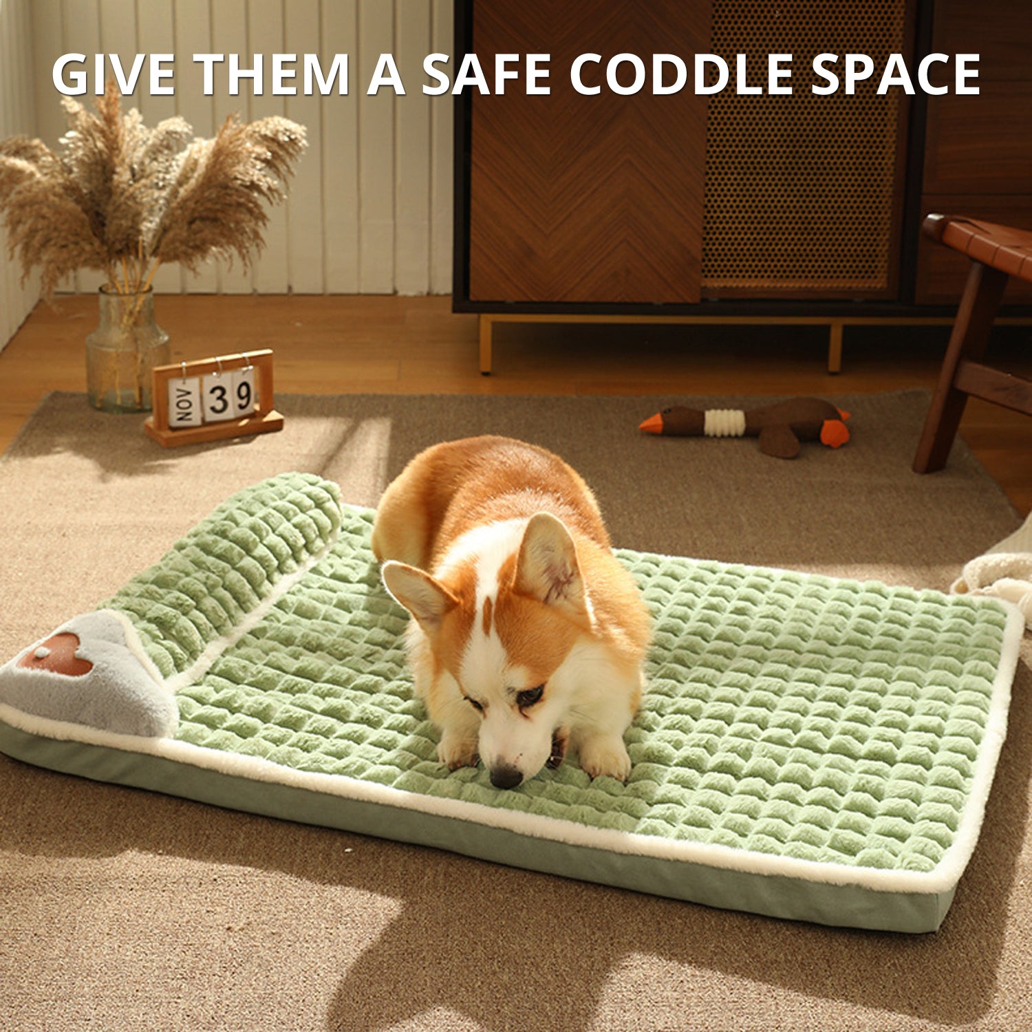 Dog Bed， Deluxe Cooling Gel Memory Foam Mink Plush Chaise Couch Pet Bed for Large Dog， M