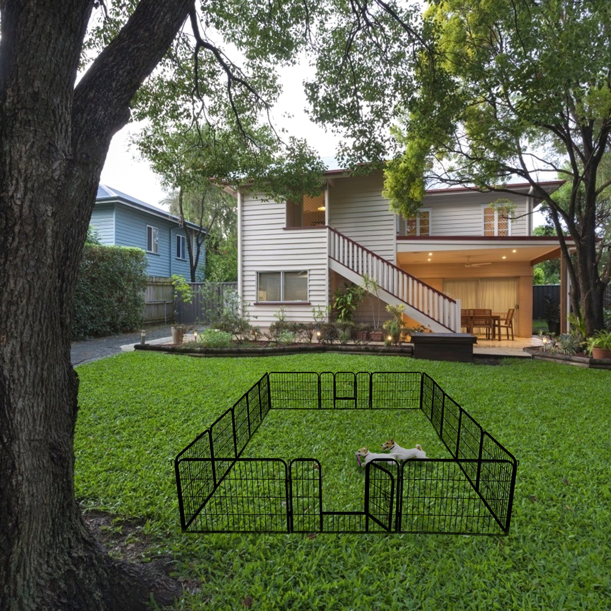 Dog Fence Pet Playpen - Heavy Duty Foldable Metal 16 Panels Dog Pen 24