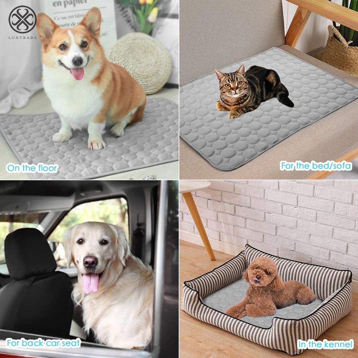 Luxtrada Pet Dog Self Cooling Mat Pad Ice Silk Mat Pet Cooling Non Sticking Blanket Keep Pets Summer Cool Comfort for Cats and Dogs Home (Gray，Size XL)