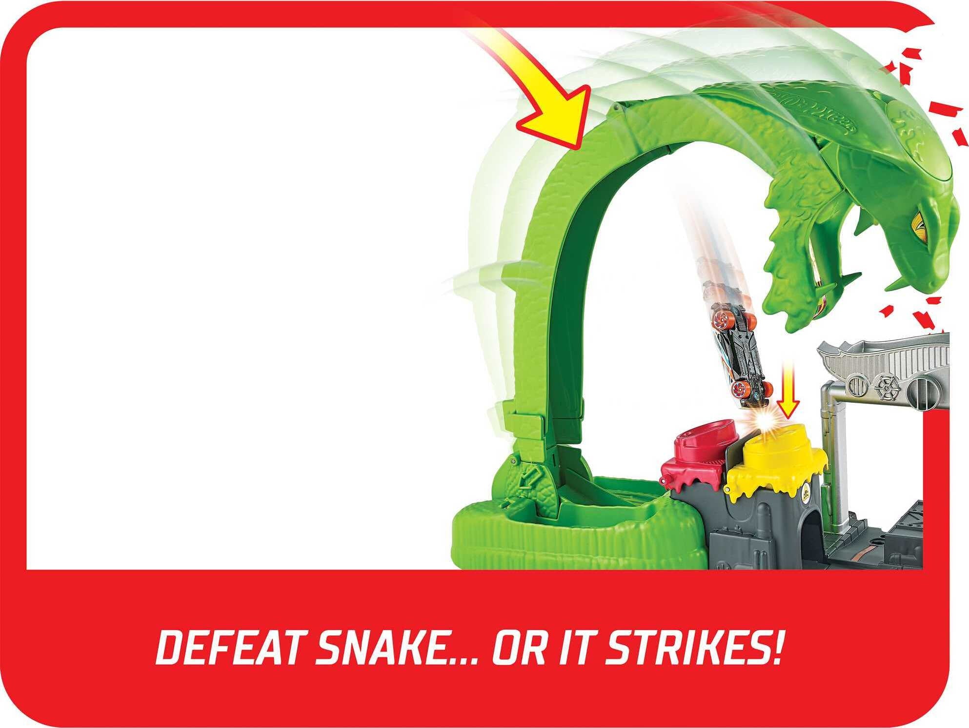 Hot Wheels City Toxic Snake Strike Challenge Playset with 1:64 Scale Toy Car and Reusable Slime