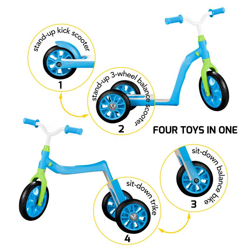 Swagtron K6 Convertible 4-in-1 Toddler Scooter and Balance Bike， Blue