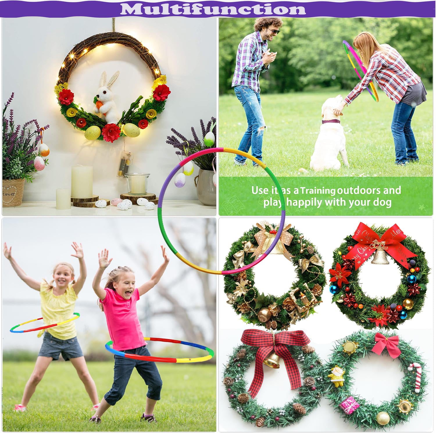 2 Set Detachable Kids Fitness Toy Exercise Hoops W/Backpack for 3-12 Child