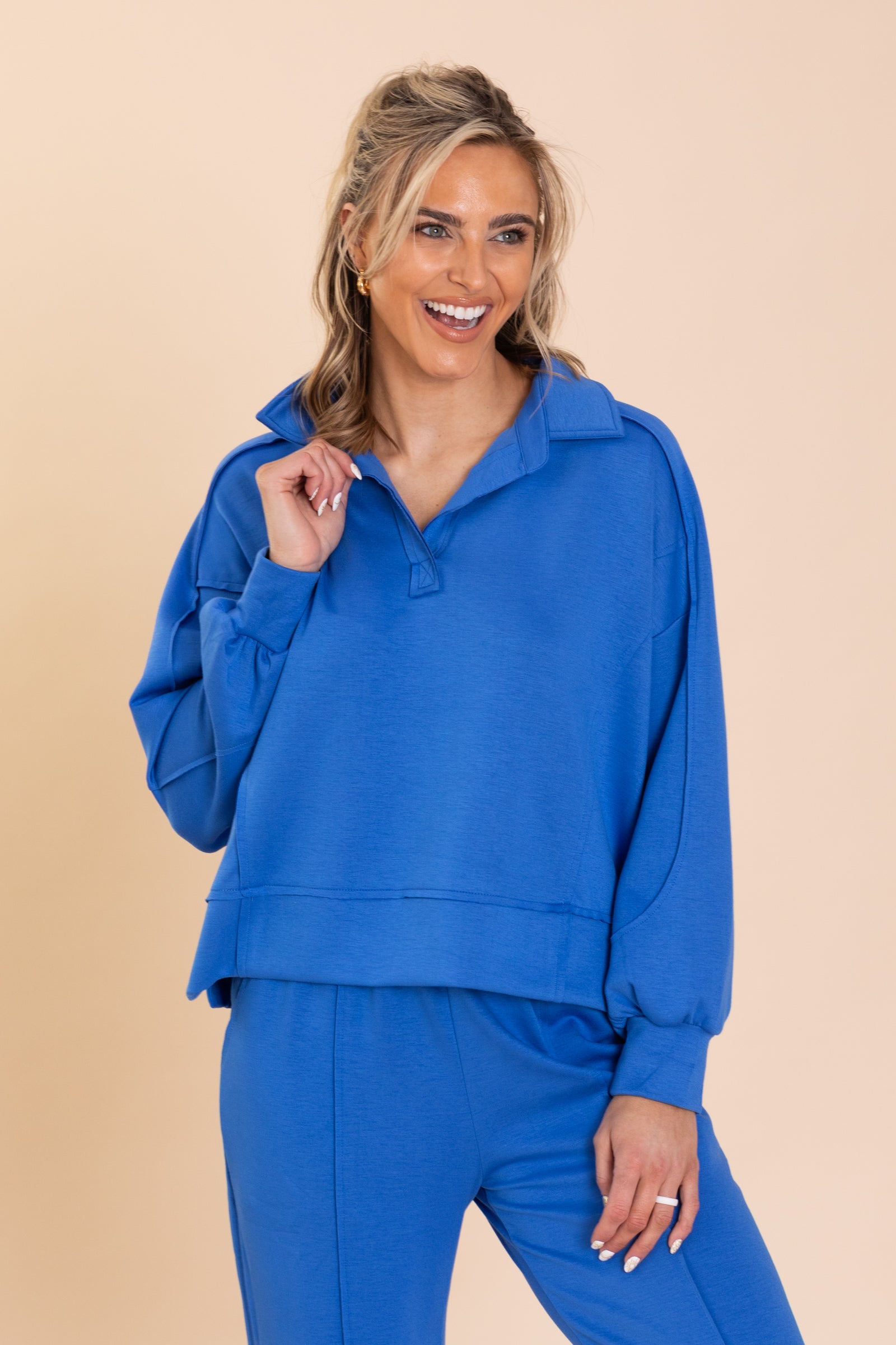 Collared V-Neck Scuba Sweatshirt