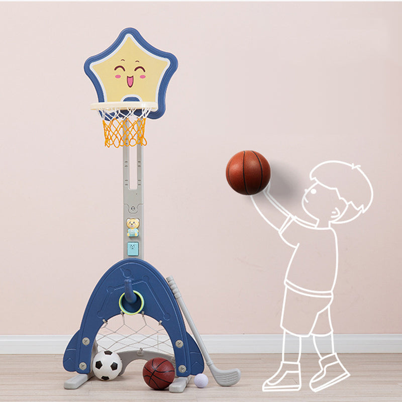 IMP Heavy Duty Adjustable Kids Basketball Hoop 5-in-1 Playset Multy Game Hoop， Darts， soccer and gold Hours of Fun Blue