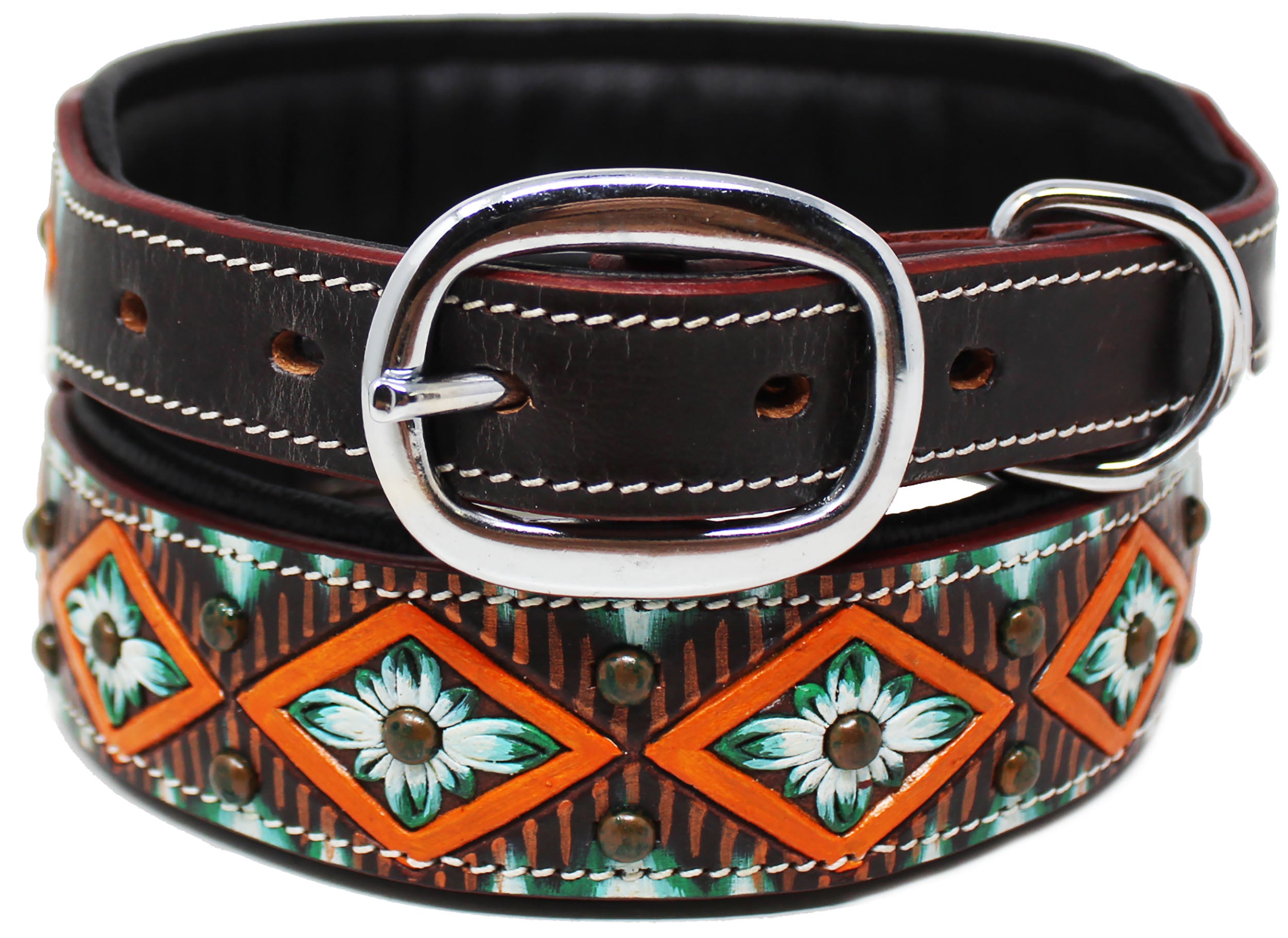 Small 13''- 17'' Rhinestone Dog Puppy Collar Crystal Cow Leather Western 6035OR