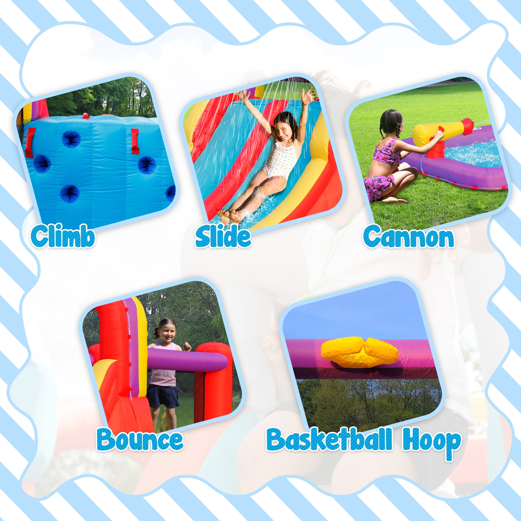 Action Air Water Slide， Inflatable Waterslides with Water Cannon， Water Bounce House for Kids Backyard