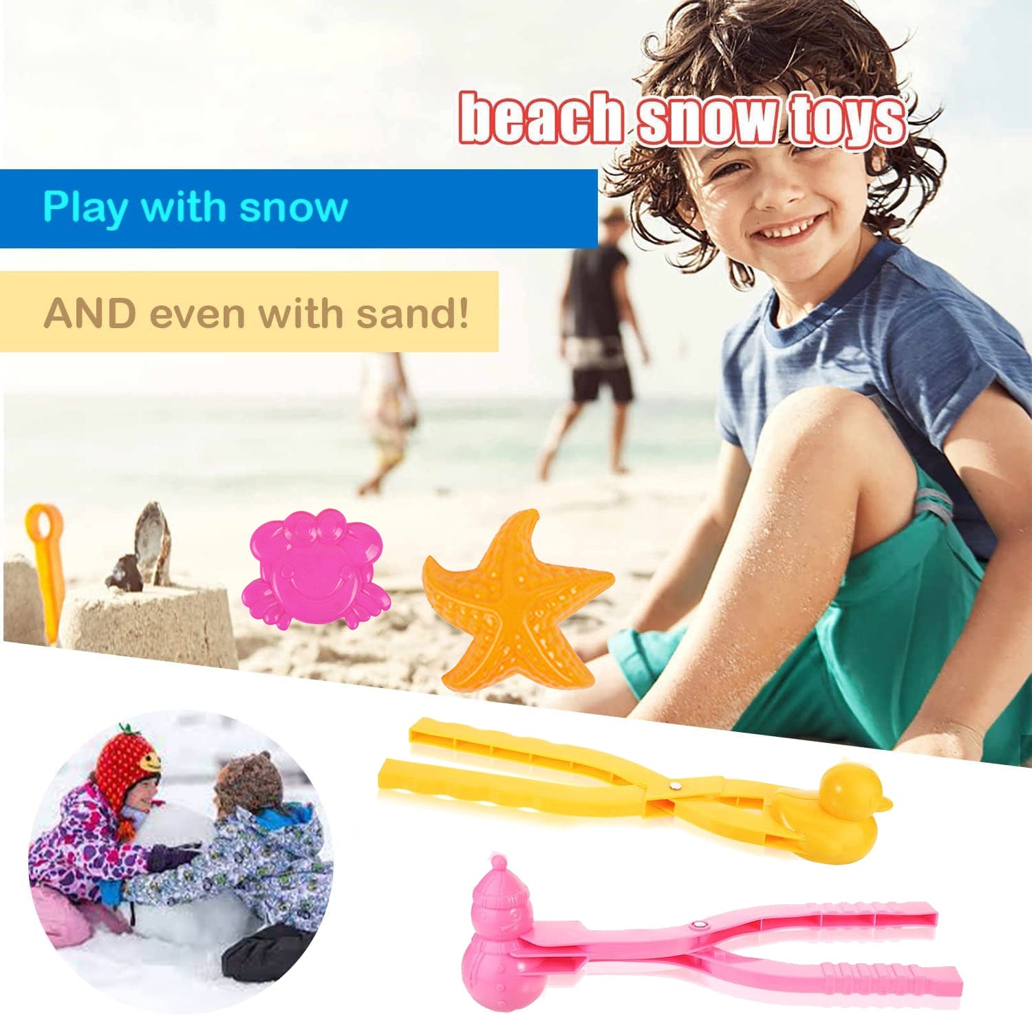 TABGIME 8PCS Sand Toy Bench Set for Kids Fun Outdoor Game - Plastic Molds W/Bucket for Sand Castle, Snow Forts and Snowballs