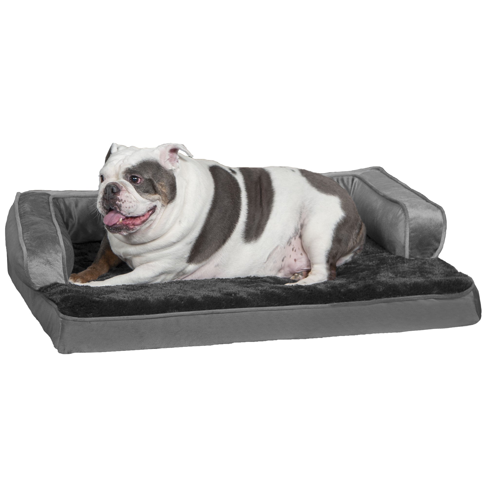 FurHaven Pet Products | Cooling Gel Memory Foam Orthopedic Plush and Velvet Comfy Couch Sofa-Style Pet Bed for Dogs and Cats， Dark Gray， Large