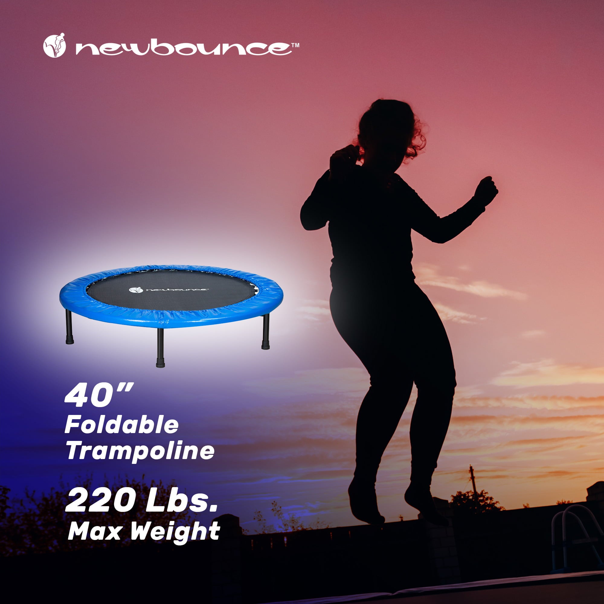 New Bounce 40'' Mini Trampoline - Foldable for Kids and Adults