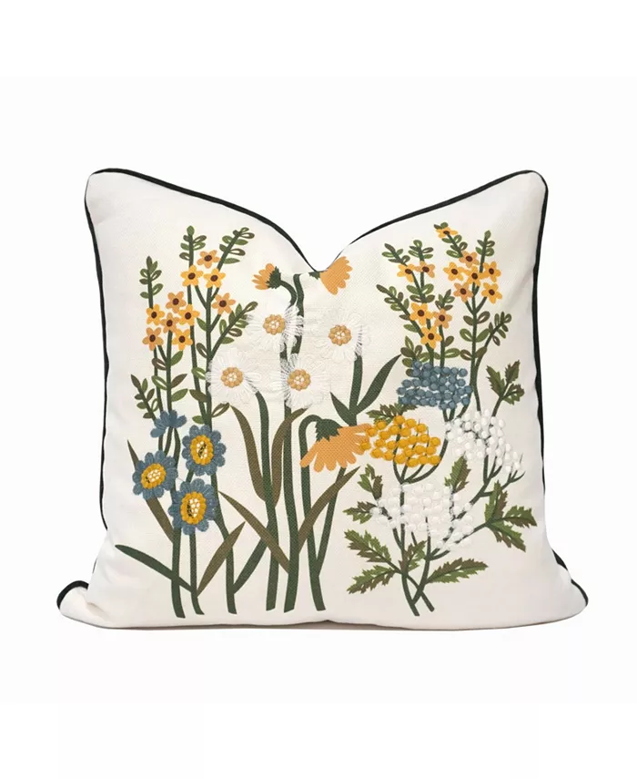Millihome Floral Print and Embroidery Decorative Pillow， 20