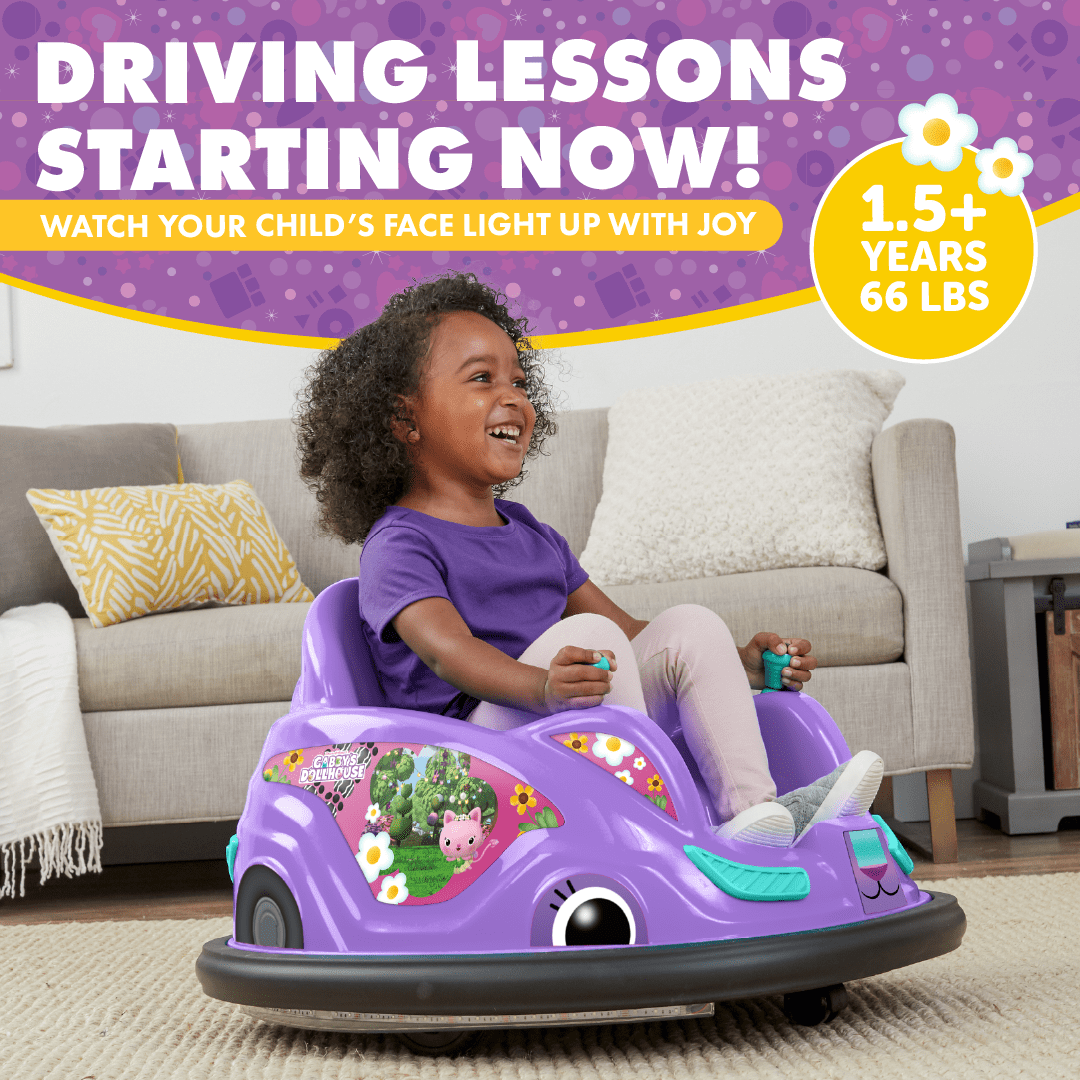 Gabby's Dollhouse 6V Bumper Car， Battery Powered， Electric Ride On by Flybar， With Charger