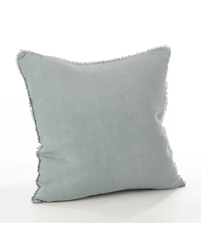 Saro Lifestyle Pom Pom Trim Linen Decorative Pillow， 20
