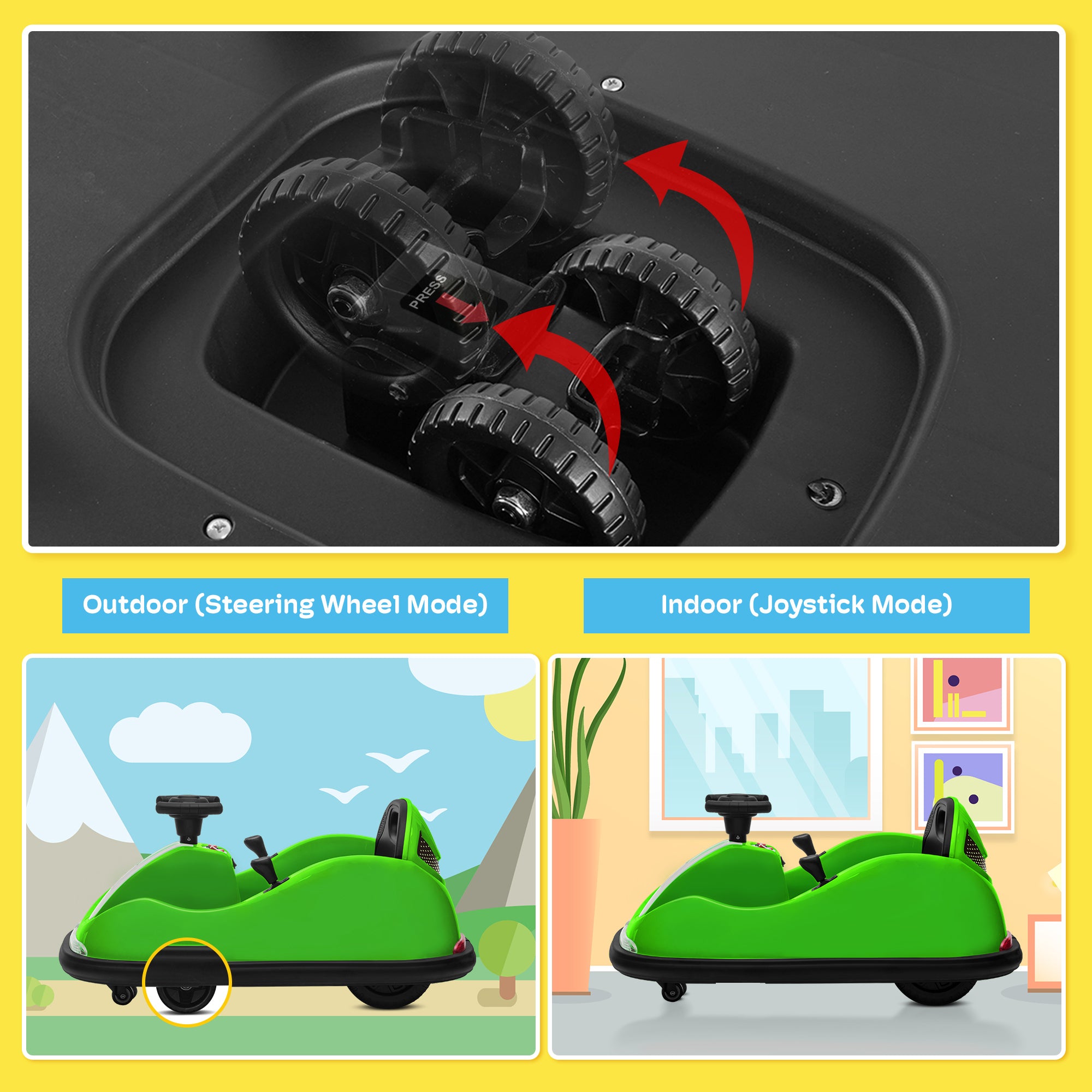 Kidzone Twin-Motor 12V Kids Toy Electric Ride On Bumper Car Vehicle Remote Control Bluetooth Music 360 Spin ASTM-Certified DIY Sticker Race #00-99， Green