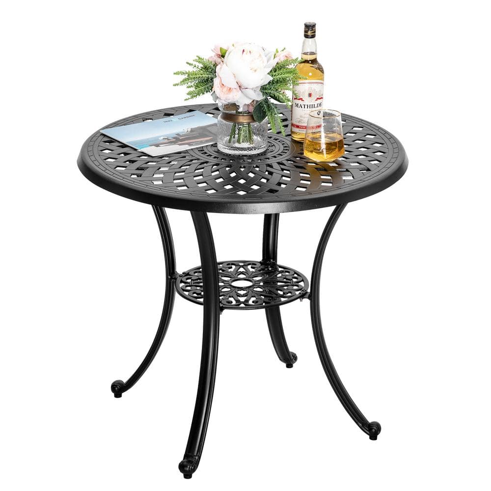 Nuu Garden Black Cast Aluminum Round Outdoor Dining Bistro Table