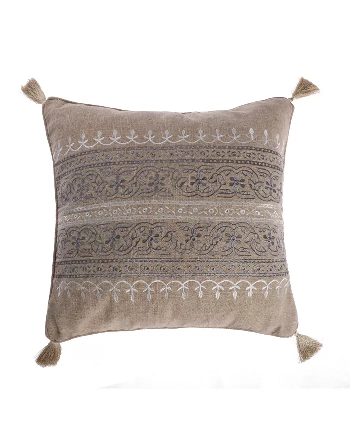 Levtex Trevino Embroidered Burlap Decorative Pillow， 20